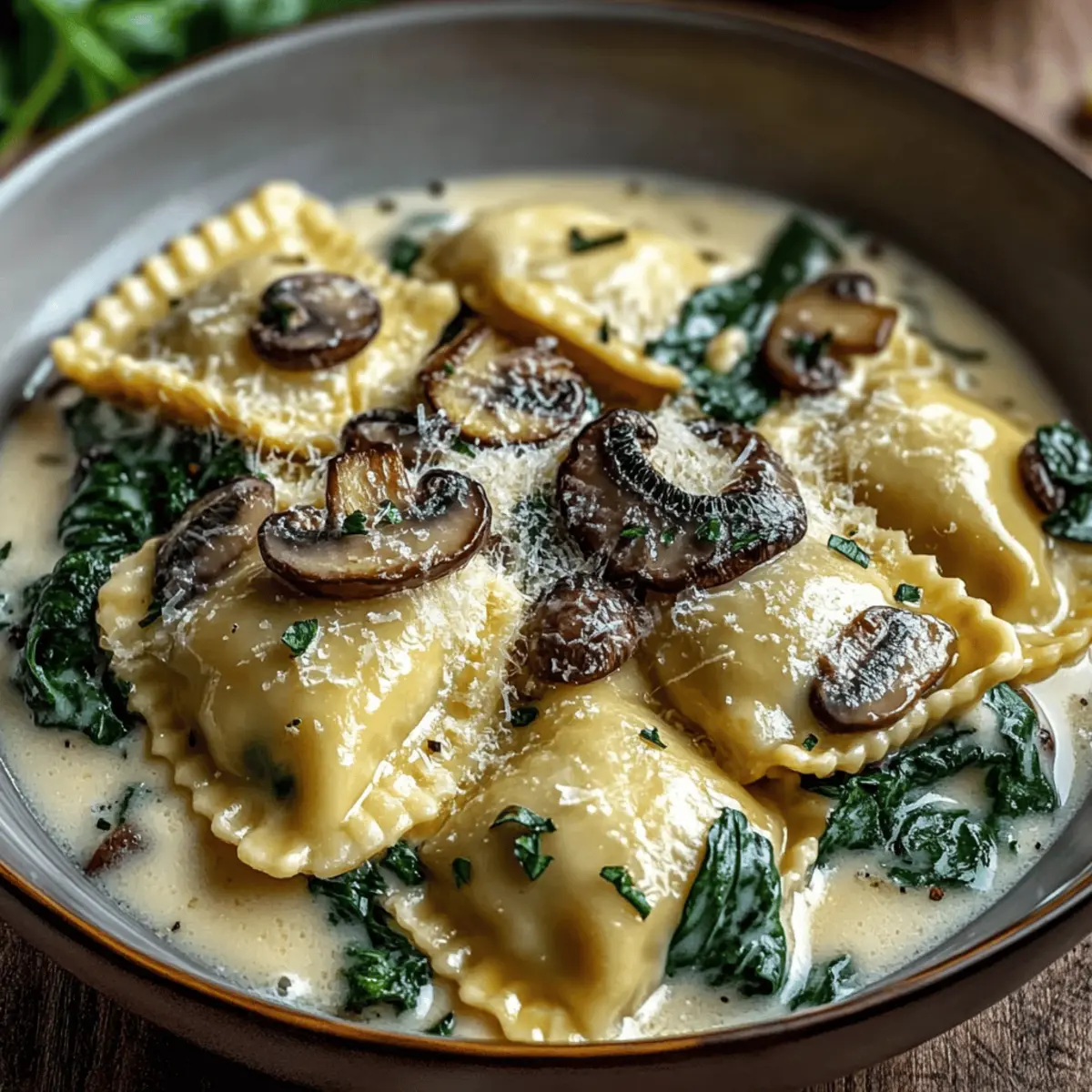 Spinach Mushroom Alfredo Ravioli